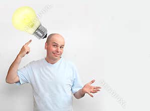 Happy man with his idea or solution.