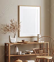 Mockup frame close up in living room interior background