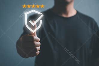 Customer Satisfaction Certificate Guarantee, Privacy Shield Service Concept. Quality Certification Satisfaction for Business