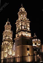 Night view of the morelia cathedral, in michoacan, mexico VII