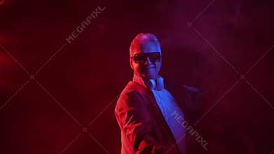 funny dance funky man music happy red neon light