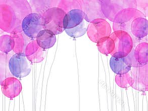 Watercolor ballon frames. Festive background with colorful balloons.