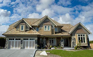 Luxurious Residence Home Stucco Exterior House Grand Dwelling Unique Design Cedar Shake Roofing