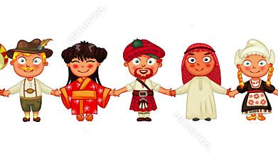 Different culture standing together holding hands