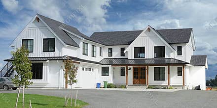 White Modern Farmhouse New Expensive Residence Fraser Valley Home Exterior House Large Dwelling Custom Design