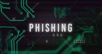 Animation of interference over phishing text, data processing and computer circuit board