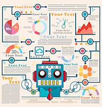 Infographic robot standing confidently of graph, Vector illustration