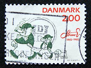 Postage stamp Denmark, 1982. Peter and Ping with dog cartoon