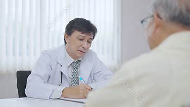 Doctor and patient are discussing consultation about symptom problem diagnosis of disease talk