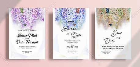Wedding invitation card watercolor paintings vintage frame set orchid