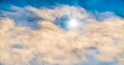 A Bright Star Is Shining In A Colorful Surreal Blue And White Cloudscape Scenic