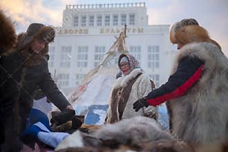 Fair during the Argish ethnic festival in Norilsk city.