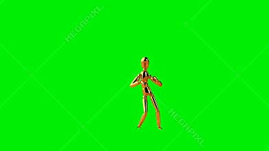 Funny golden mannequin doing mambo side step dance, seamless loop, Green Screen