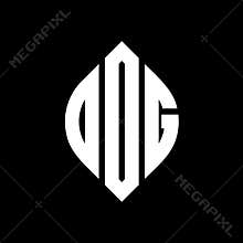 DOG circle letter logo design with circle and ellipse shape. DOG ellipse letters with typographic style. The three initials form a