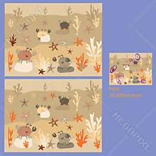 rebus for children under 6 find 10 differences in crabs and starfish