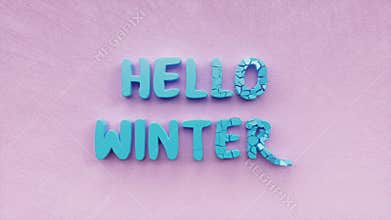 Hello Winter text inscription, winter seasonal holiday concept, decorative animated lettering, january, february and december mont