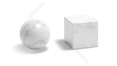 Blank white marble ball and cube mockup, looped rotation
