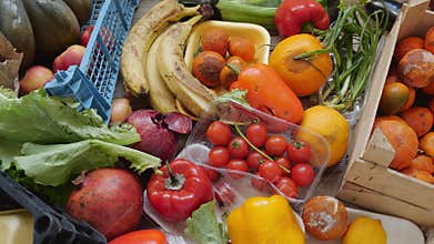 Food Waste in Grocery Stores. Unsold Supermarket Food. Food fruit waste