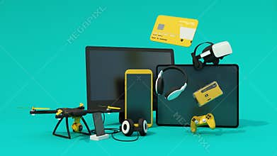 Online shopping concept about electronics and gadgets in modern promotion period of new models consist of phone