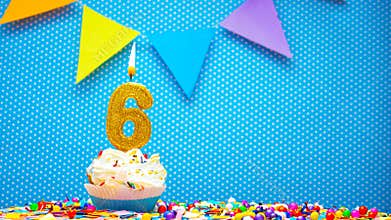 Postcard with the number 6 for any holiday or anniversary. Happy birthday cupcake cream with number six copy space. happy birthday