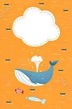 Children's illustration. Poster for the kids club. Painting for kindergarten. Booklet in marine theme. Inscription