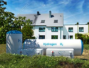 Hydrogen renewable energy production - hydrogen gas for clean electricity at real estate home