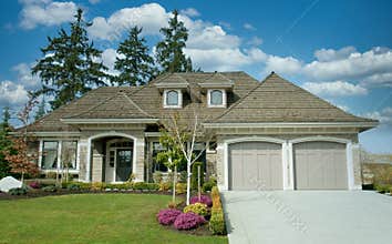 Custom Executive Home House Maison Roofing Summer Cloudy Sky Background