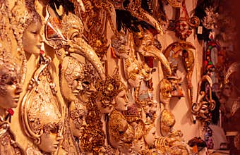 Creepy traditional masks for theater and carnival