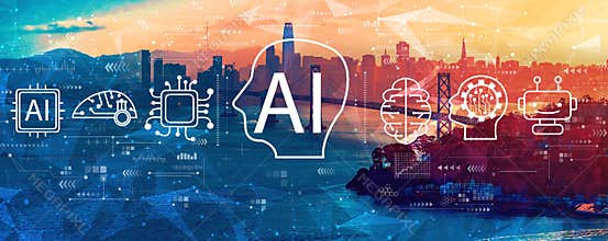 AI concept with the Bay Bridge in San Francisco