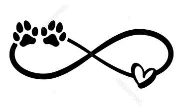 Dog or cat paw prints and heart