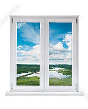 Plastic window with view to landscape