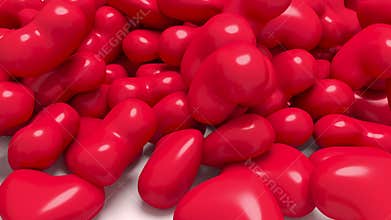 Hearts soft body falling on white background.