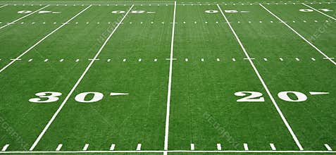 20 & 30 Yard Line on American Football Field