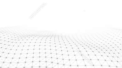 Abstract hexagon wave with moving dots. Flow of particles. Cyber technology illustration. 3d rendering