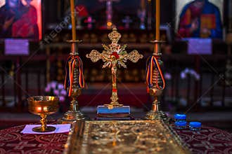 Orthodox Church cross setup for a mass ceremony