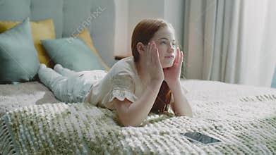 Beautiful Girl Surf Internet on Smartphone