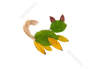 DIY leaf animals clip art, fall or summer activity for kids, abstract cat