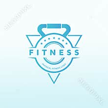 Fitness training and nutrition coaching with dumbbell icon. Virtual CrossFit and fitness vector official logo template