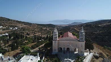 Village of Lefkes on the island of Paros in the Cyclades in Greece from the sky