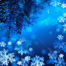 Christmas tree on a blue night sky background