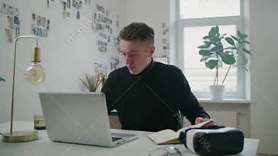 Male copywriter creates interesting content for article