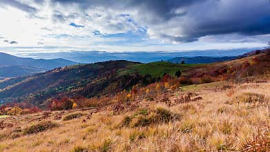 Time lapse clip. Fantastic colorful mountain landscape with cloud. Ukraine, Carpathian Mountains