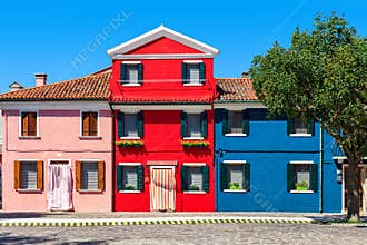 Colorful facade of the house in Burano, Italy.