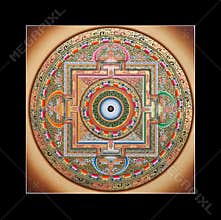 Ancient tibetan tangka Ohm mandala