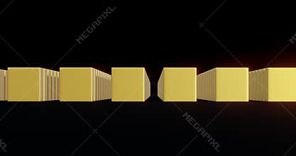 Gold cubes on a black background moving towards the viewer. 3d renderer. 4k video