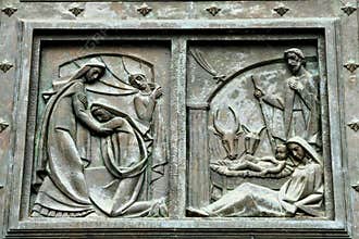 Bronze door details, Basilica of the Holy Cross of the Valley of the Fallen, Spain