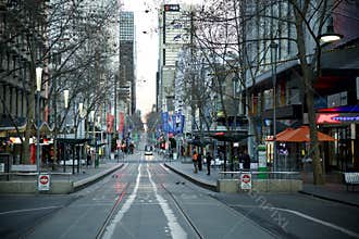 Melbourne in Lockdown July 2021 - empty city CBD streets - tram