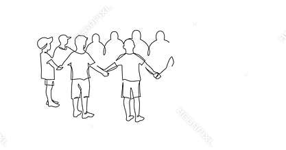 Self drawing animation of Unity, friendship continuous single line drawing. Group of children holding hands.
