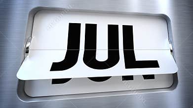 Modern flip calendar turning through the months of a year - from January to December, seamless loop