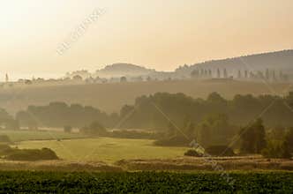 Morning misty landscape of the Bohemian Forest.
